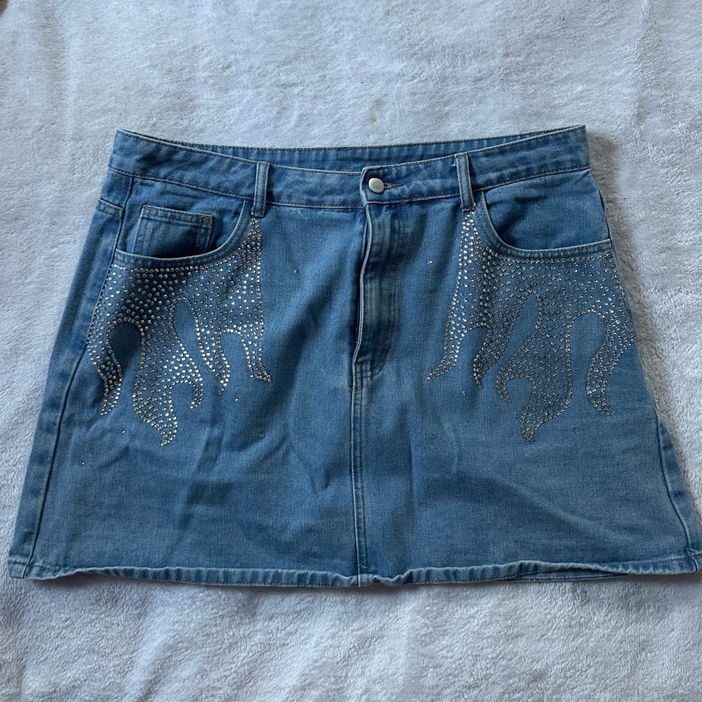 Cider Blue Denim Skirt with Rhinestone Accents